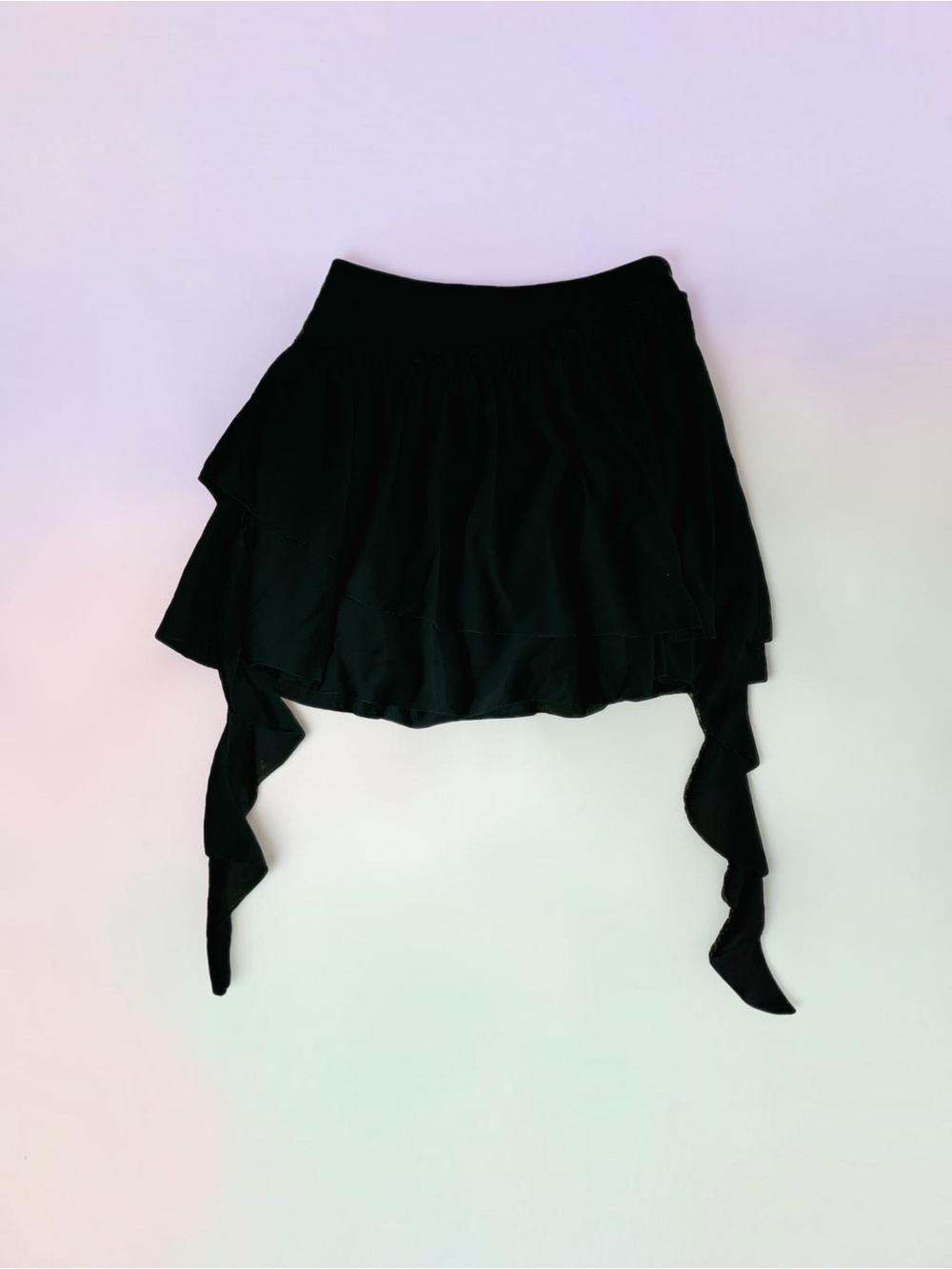 Black Layered Mini Skirt with Side Tie Accents